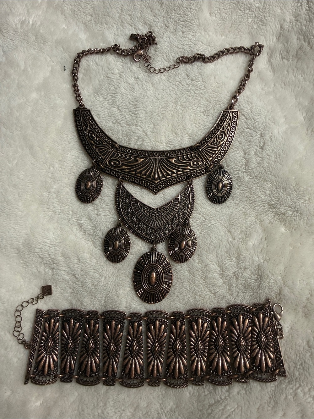 Fresno Copper Tribal Statement Necklace and Bracelet Set